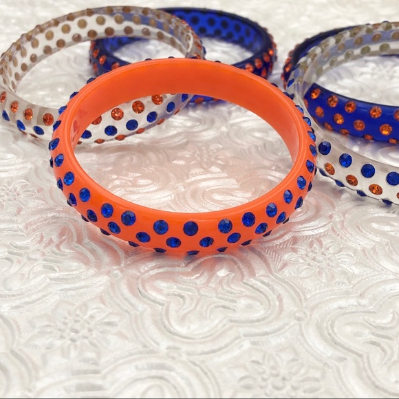 🌼 Little Girls Sizes Lucite Rhinestone Orange & Blue Bangle Bracelet - Picture 3 of 8